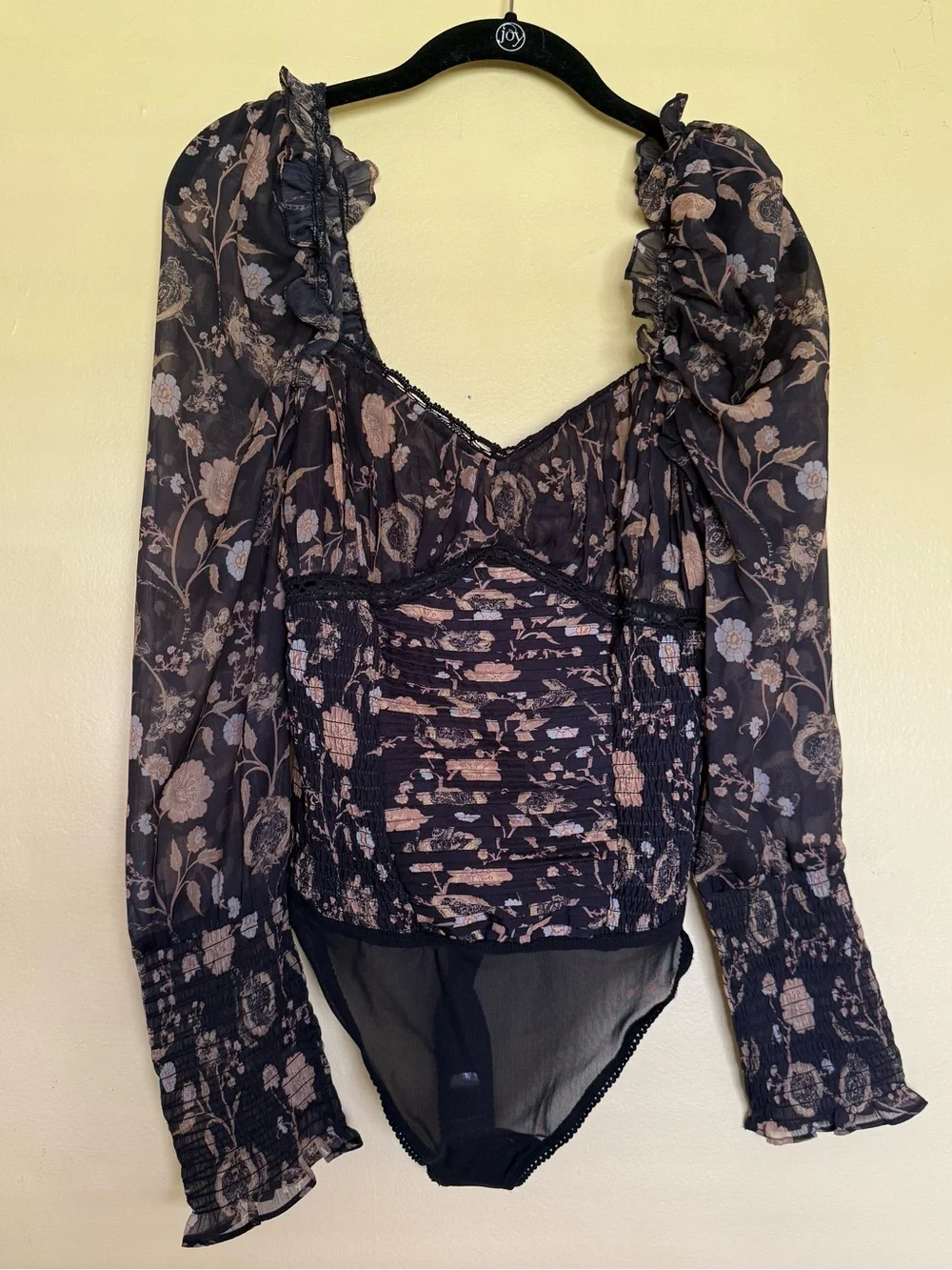 Free People Brunch Date Bodysuit in black combo size XS NWT